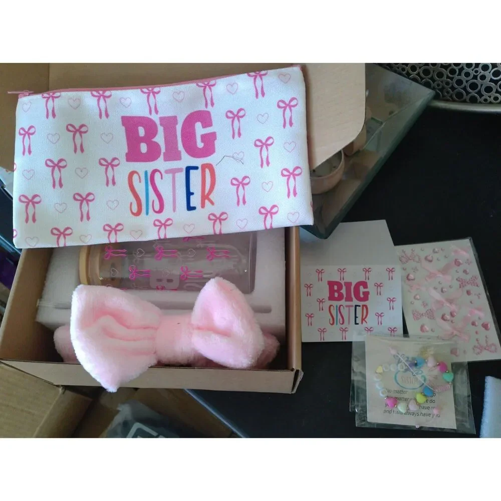 BIG SISTER Pink Bow Tumbler Gift Set with Bag & Card -Baby Announcement